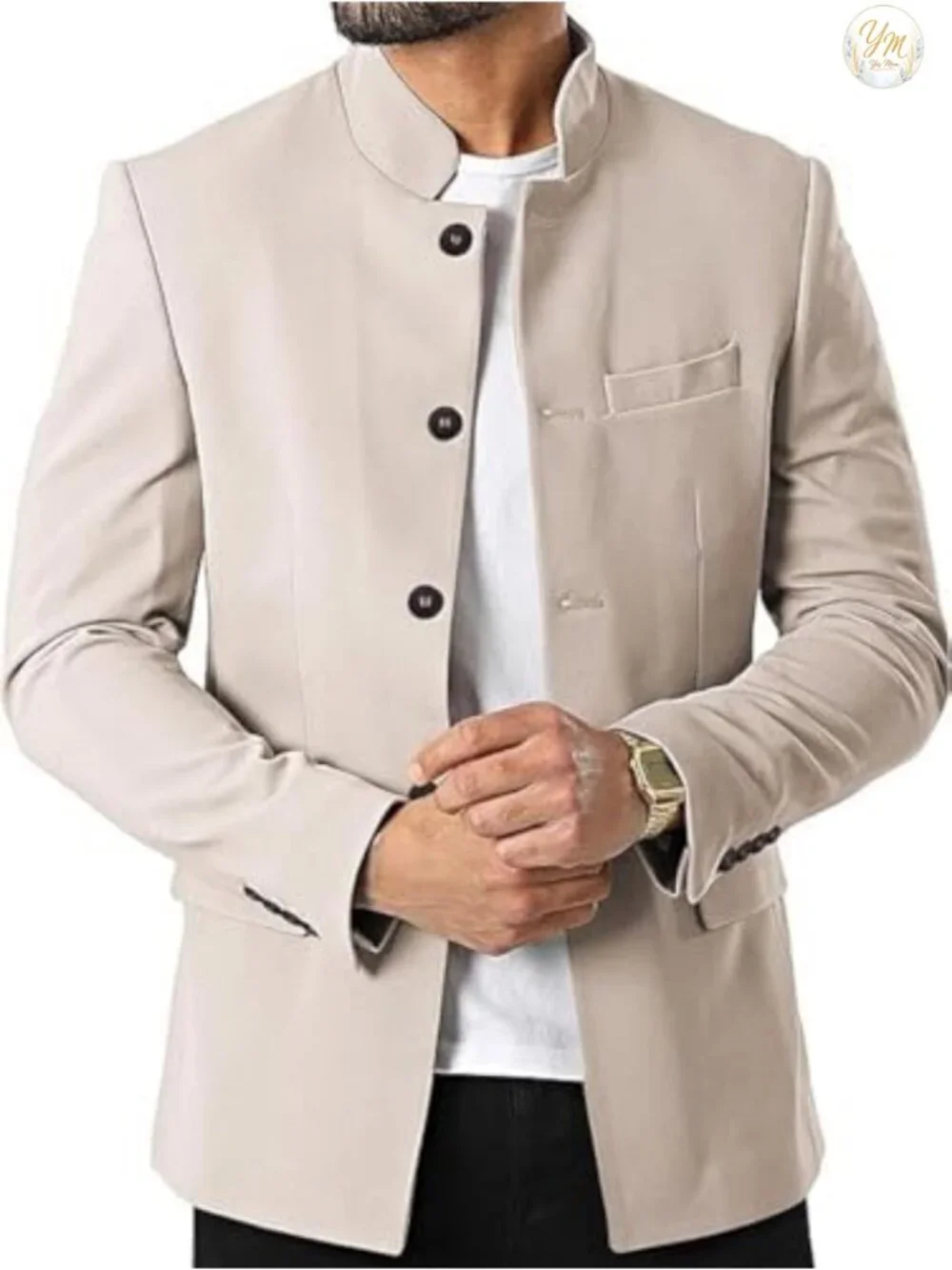 Mandarin Collar Suit Blazer Jacket Lightweight Lined Business Sport Coat